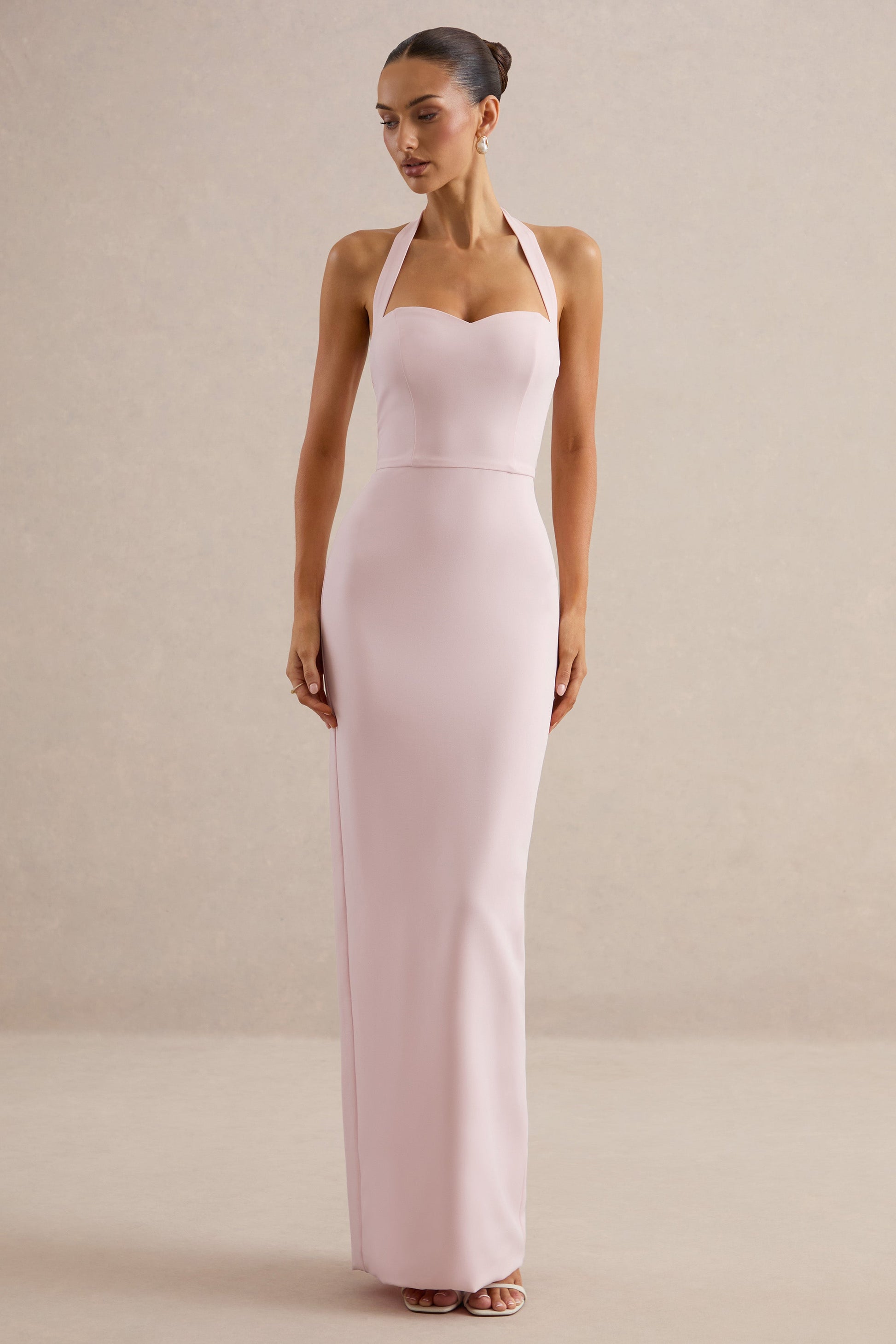 Heloira | Light Pink Sweetheart-Neck Maxi Dress