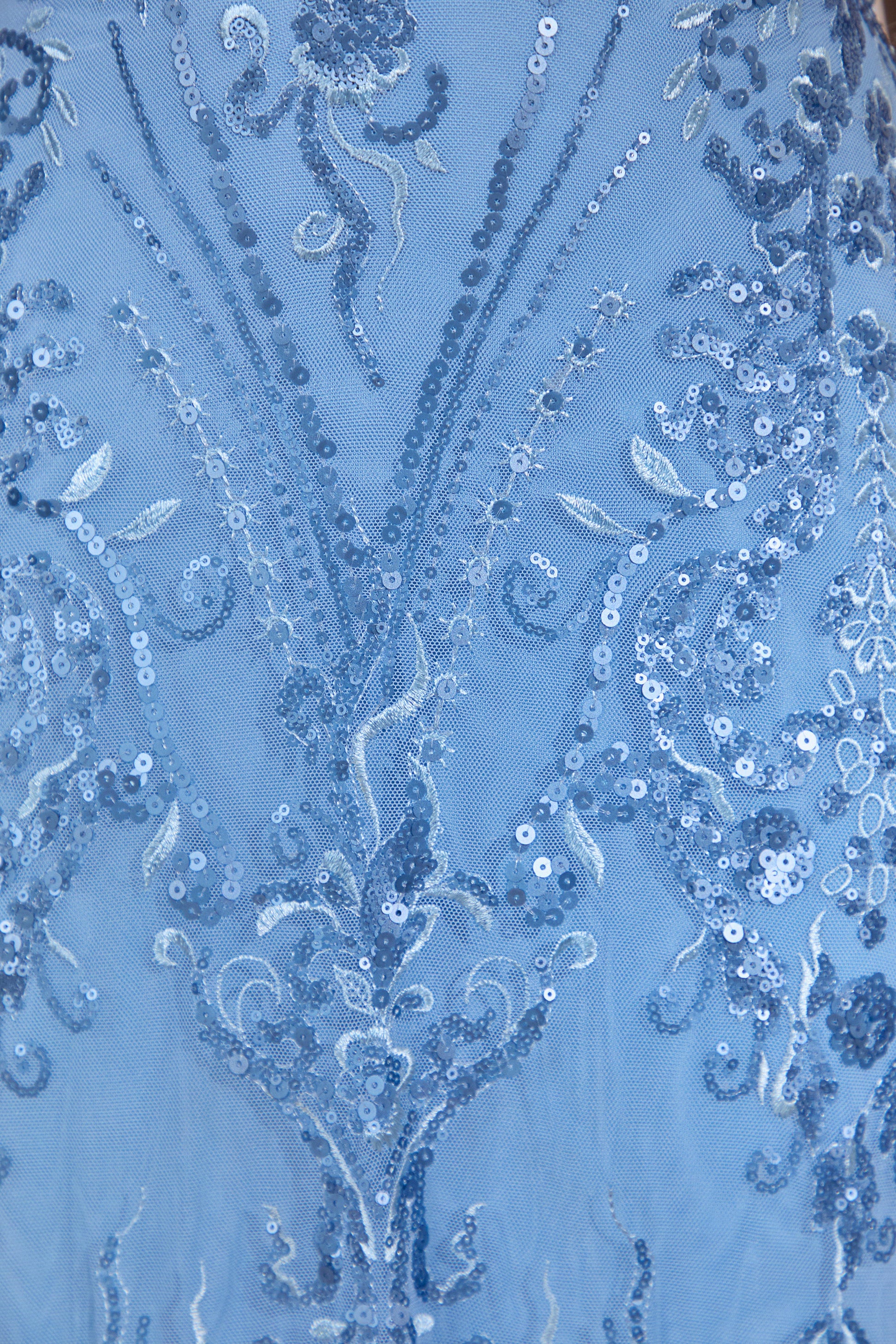 Galathea | Blue Lace Bandeau-Neck Midi Dress With Collar Detail