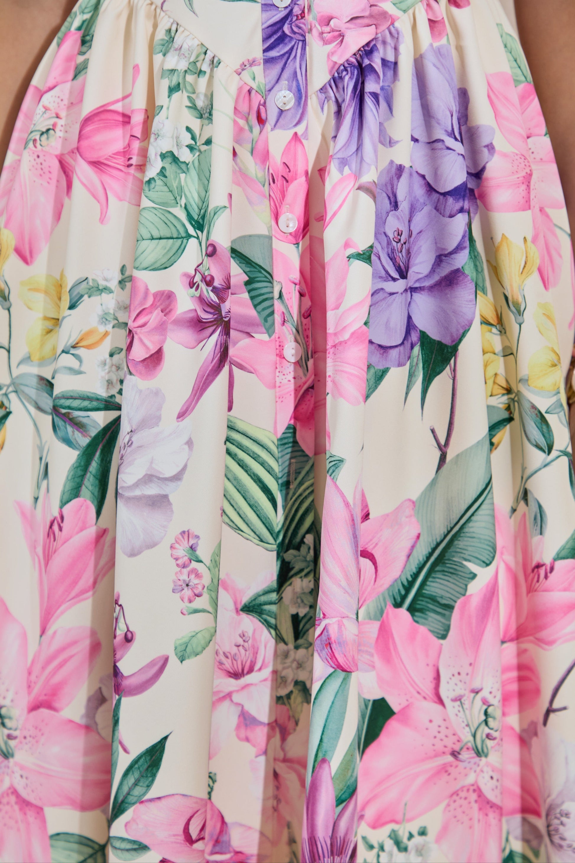 Maila | Cream Floral Print Collared Halter-Neck Midi Dress