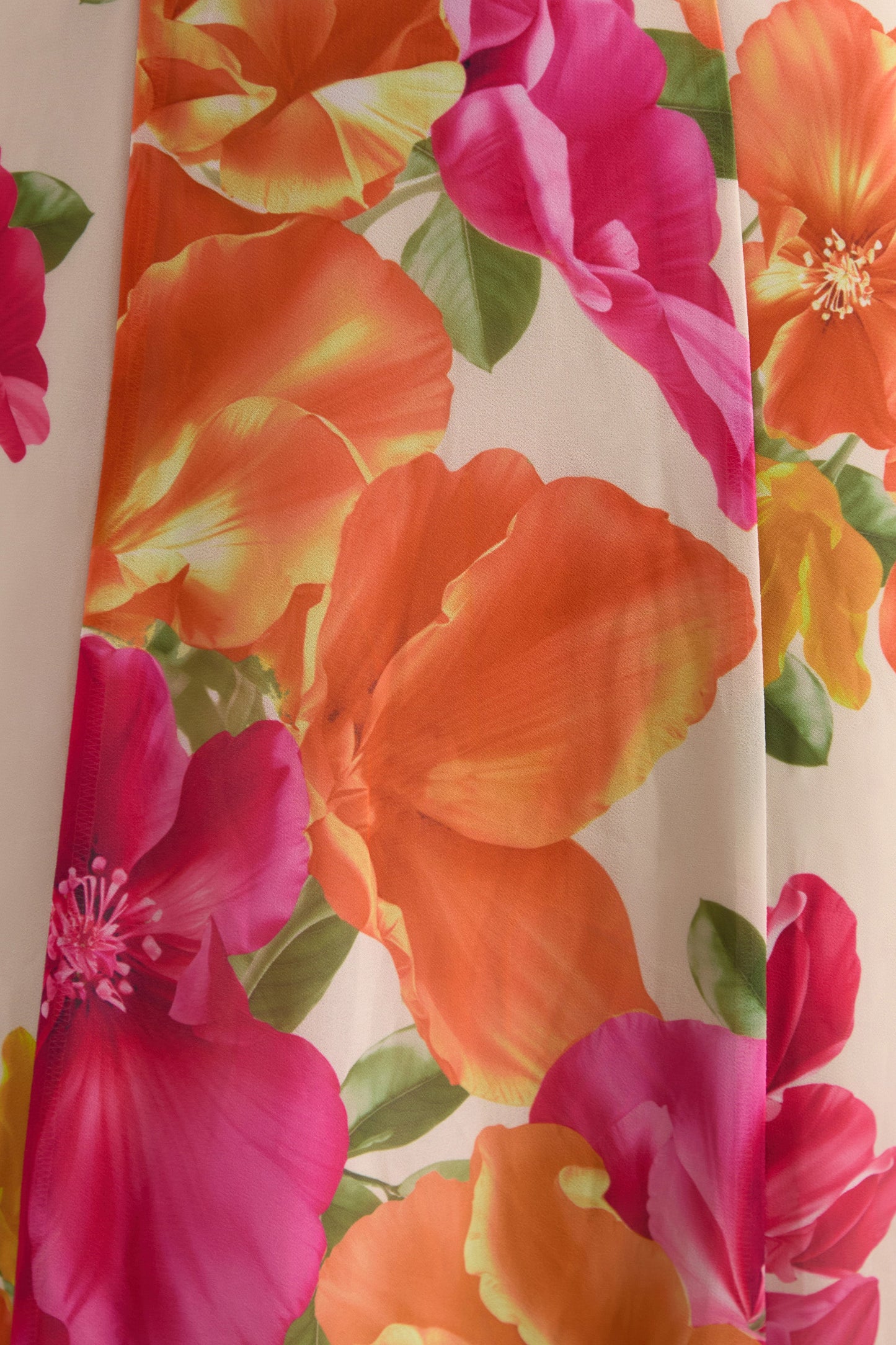 Naelle | Orange Floral Print Chiffon Plunge-Neck Maxi Dress With Ruffled Detailing