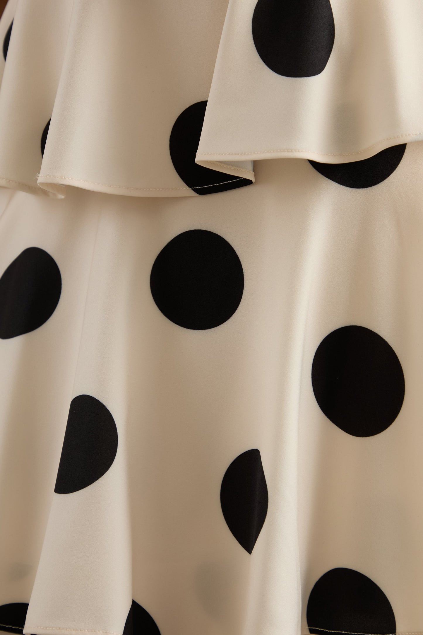 Talise | Cream Polka-Dot Satin Bandeau-Neck Tiered Maxi Dress With Scarf Detail
