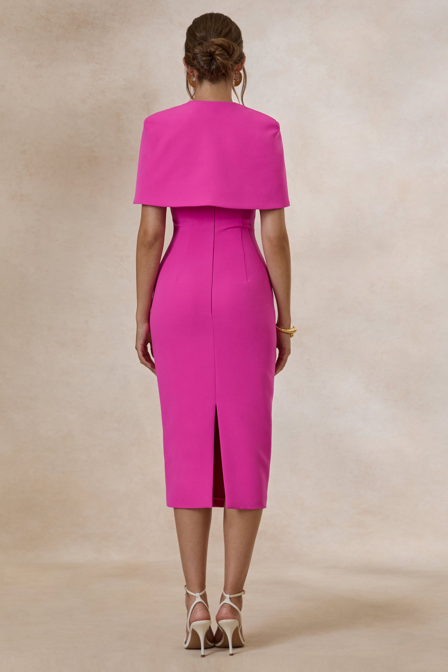 Celandia | Hot Pink Midi-Dress With Removable Cape