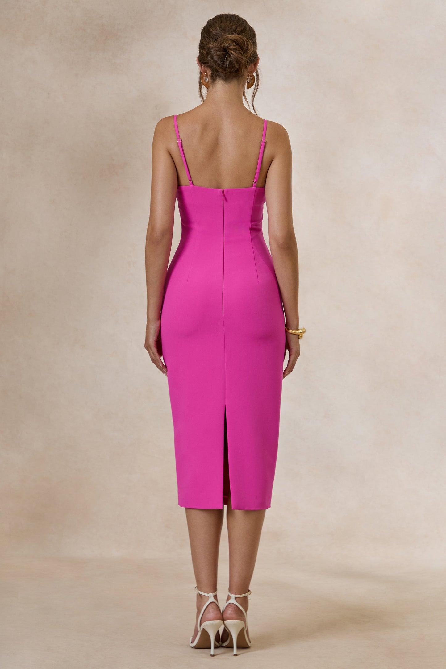Celandia | Hot Pink Midi-Dress With Removable Cape