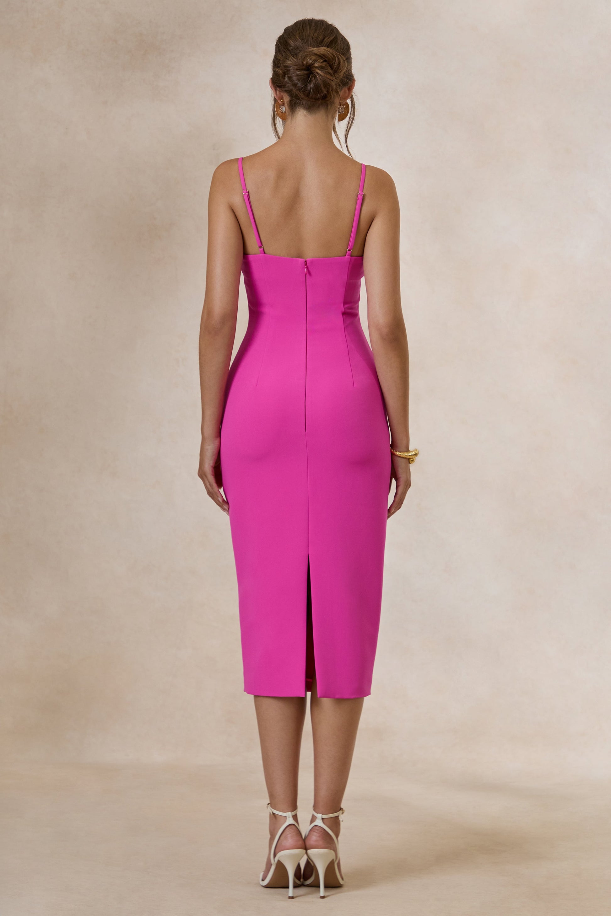 Celandia | Hot Pink Midi-Dress With Removable Cape