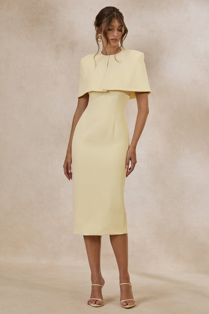 Celandia | Lemon Midi-Dress With Removable Cape