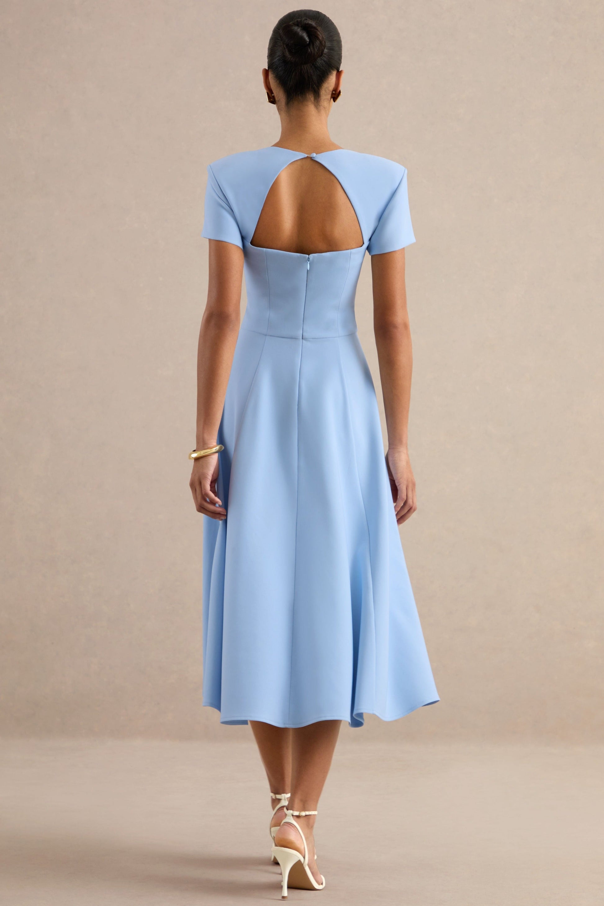 Donia | Light Blue Square-Neck Midi Skater Dress