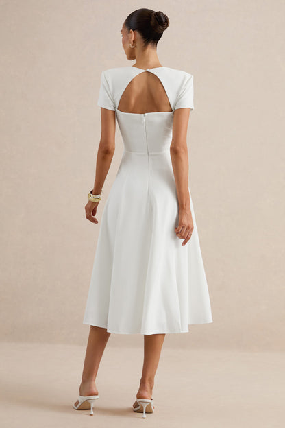 Donia | White Square-Neck Midi Skater Dress