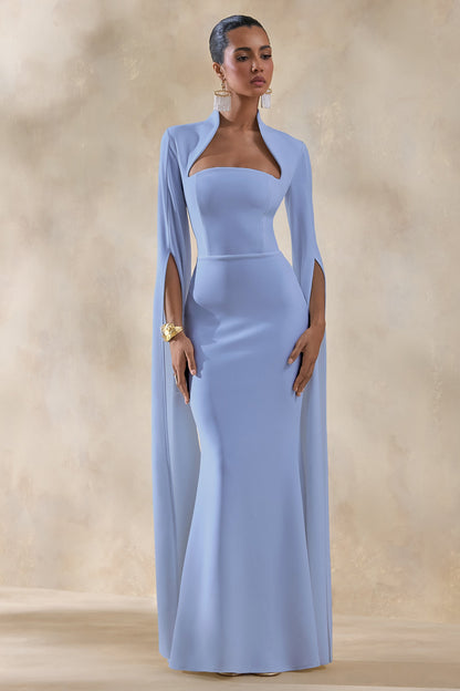 Esme | Light Blue Square-Neck Maxi Dress With Cape Sleeves