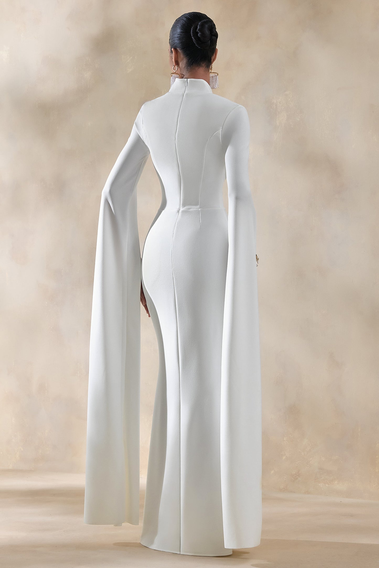 Esme | White Square-Neck Maxi Dress With Cape Sleeves
