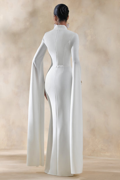Esme | White Square-Neck Maxi Dress With Cape Sleeves
