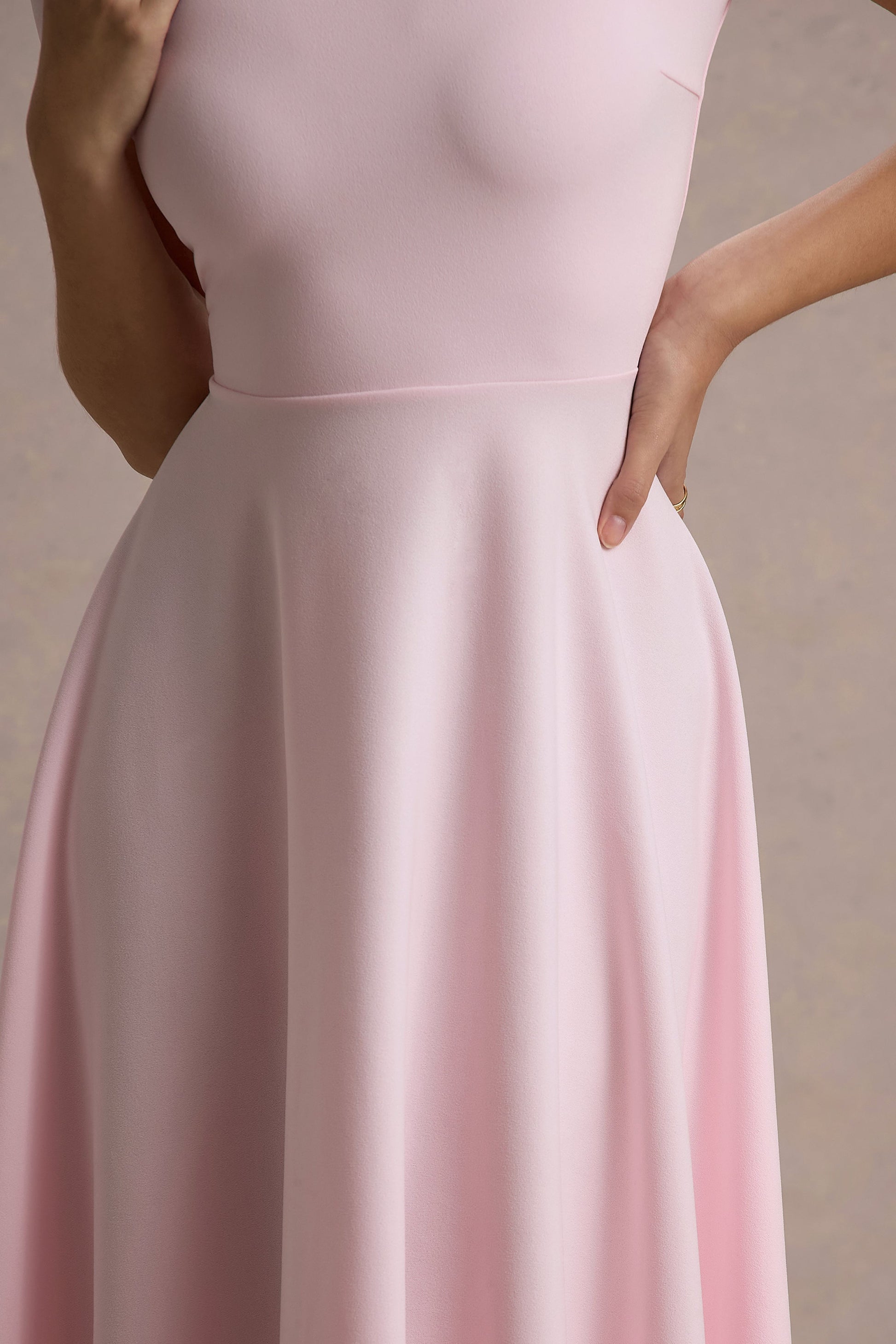 Bellona | Pink High-Neck High-Low Midi Dress