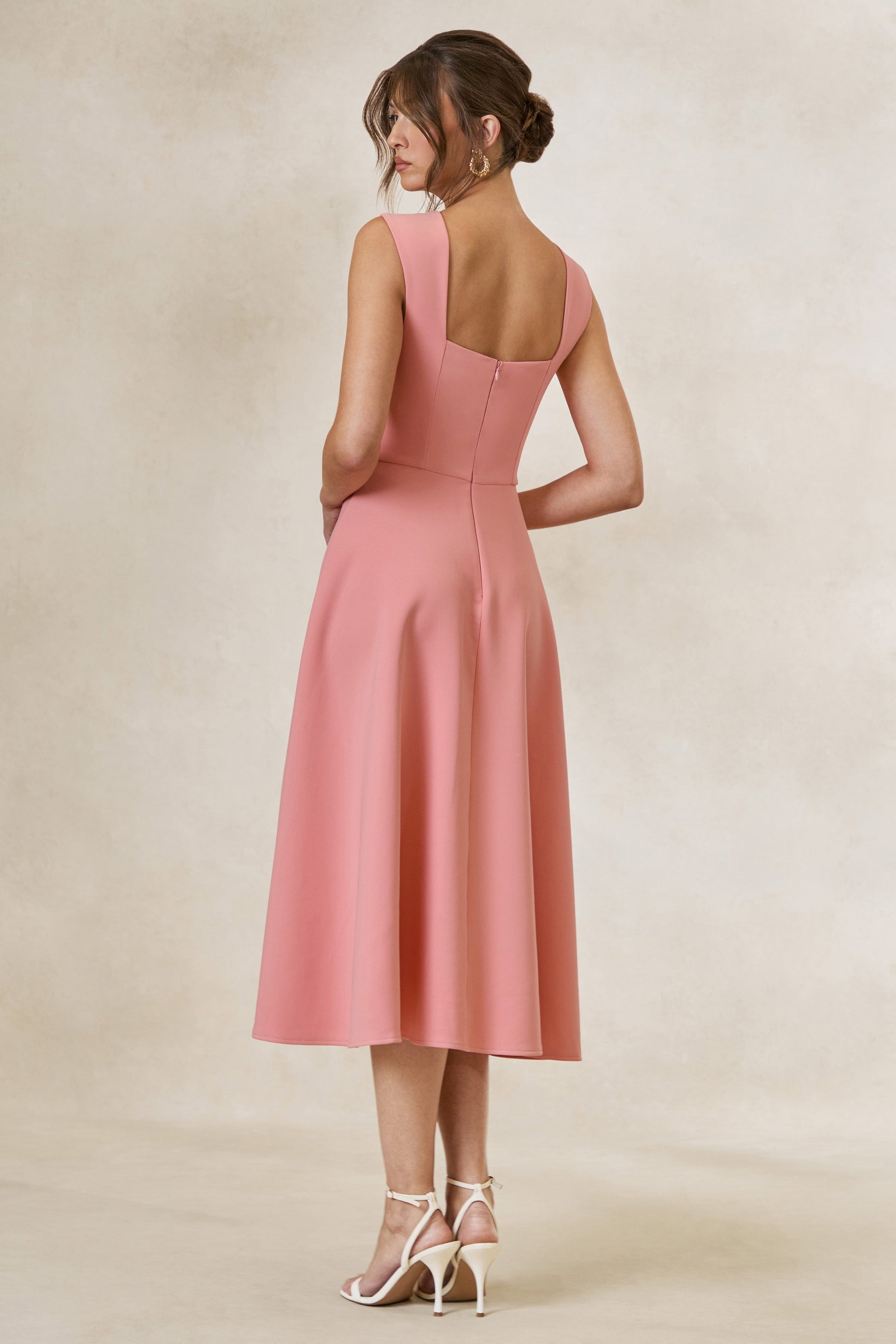 Andromeda | Coral Sweetheart-Neck Midi Dress