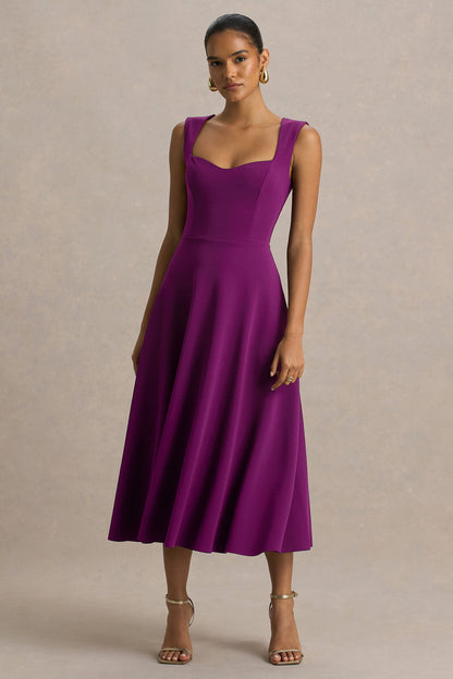 Andromeda | Plum Sweetheart-Neck Midi Dress