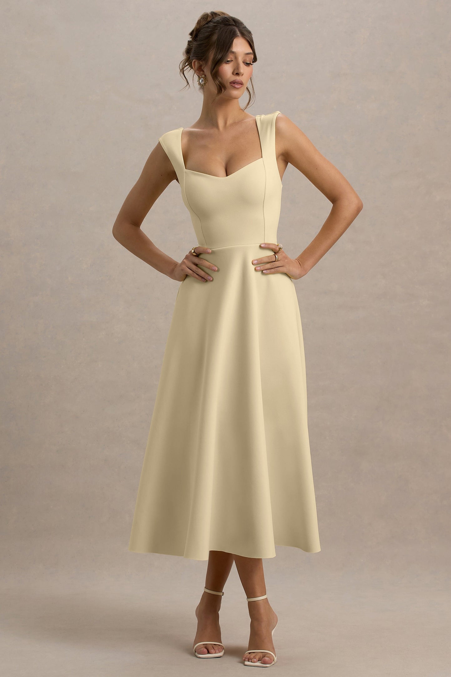 Andromeda | Lemon Sweetheart-Neck Midi Dress