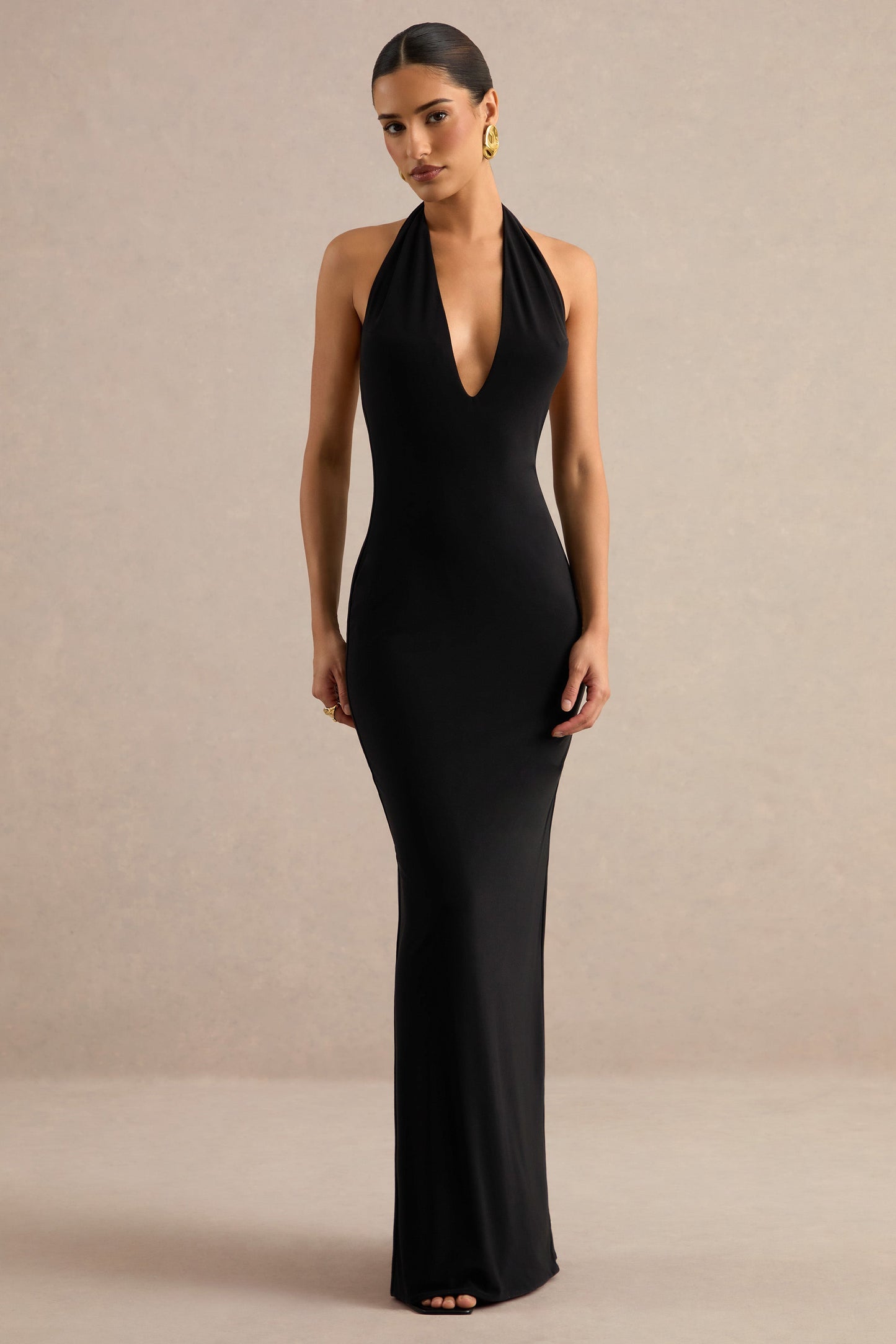Maristela | Black Plunge-Neck Maxi Dress
