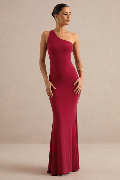 Lioraelle | Red Asymmetric-Neck Maxi Dress