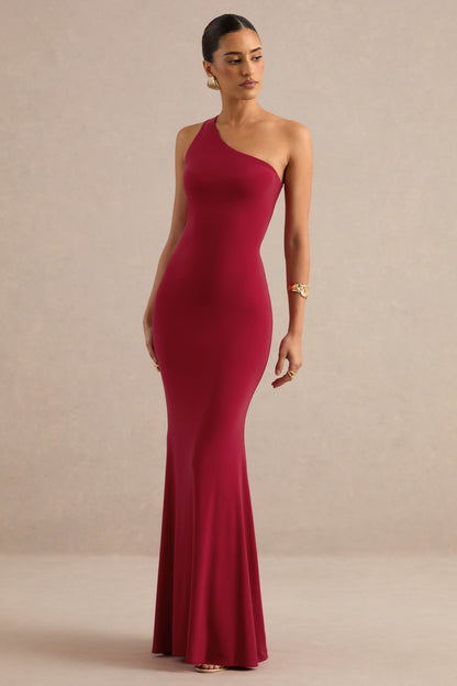 Lioraelle | Red Asymmetric-Neck Maxi Dress