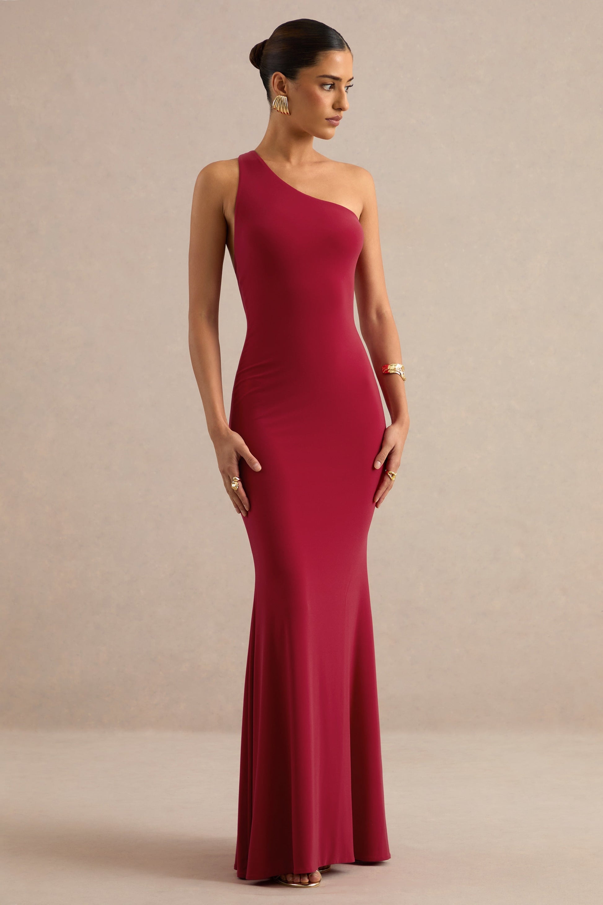 Lioraelle | Red Asymmetric-Neck Maxi Dress