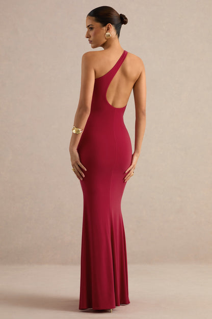 Lioraelle | Red Asymmetric-Neck Maxi Dress