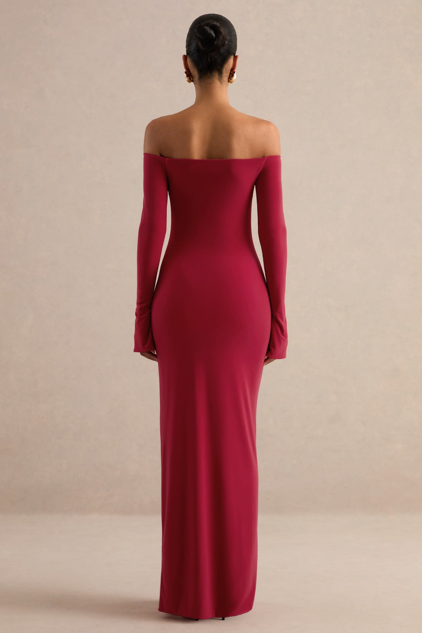 Liviae | Red Bardot-Neck Maxi Dress With Bell Sleeves