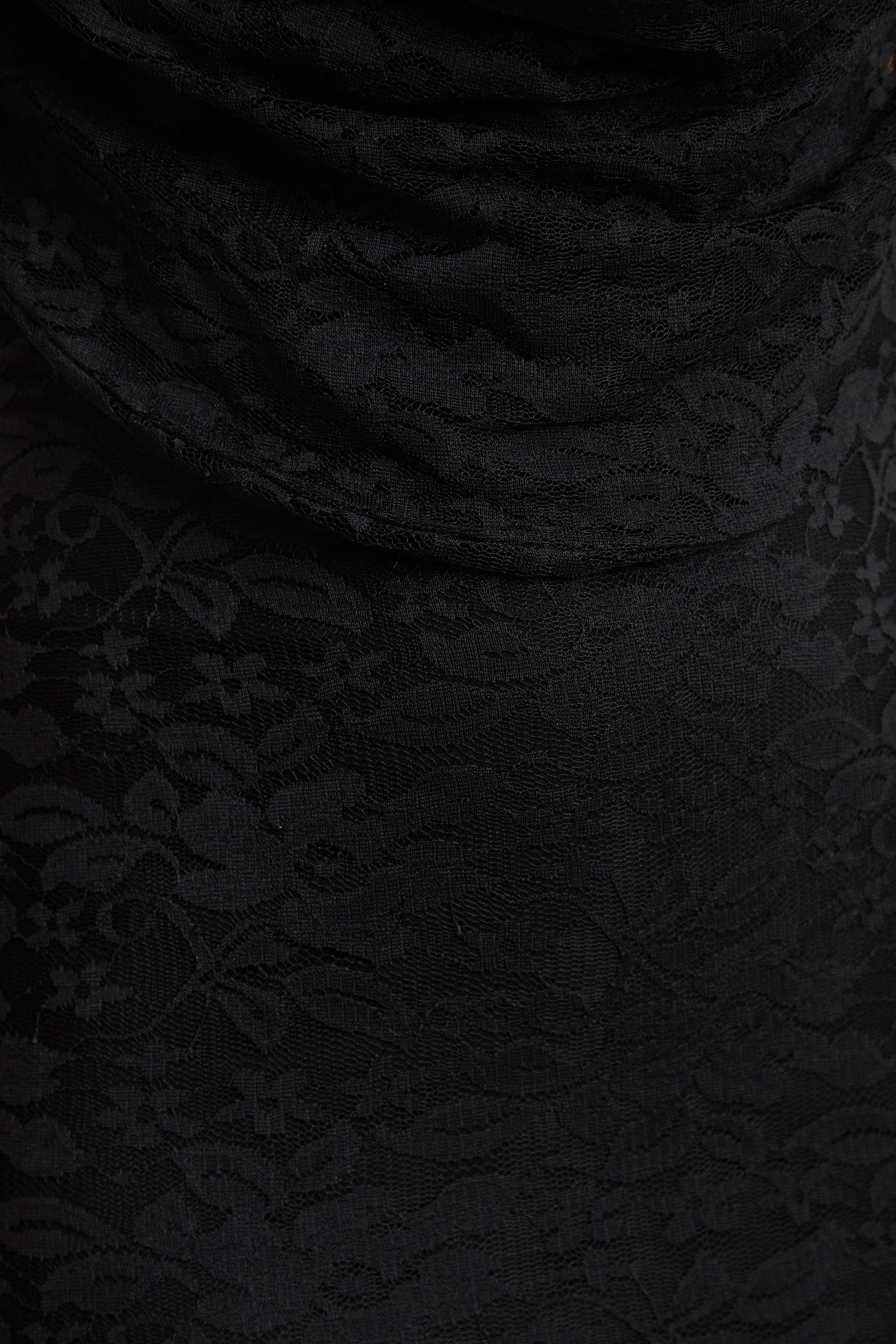 Magda | Black Lace Cowl Plunge-Neck Maxi Dress With Collar