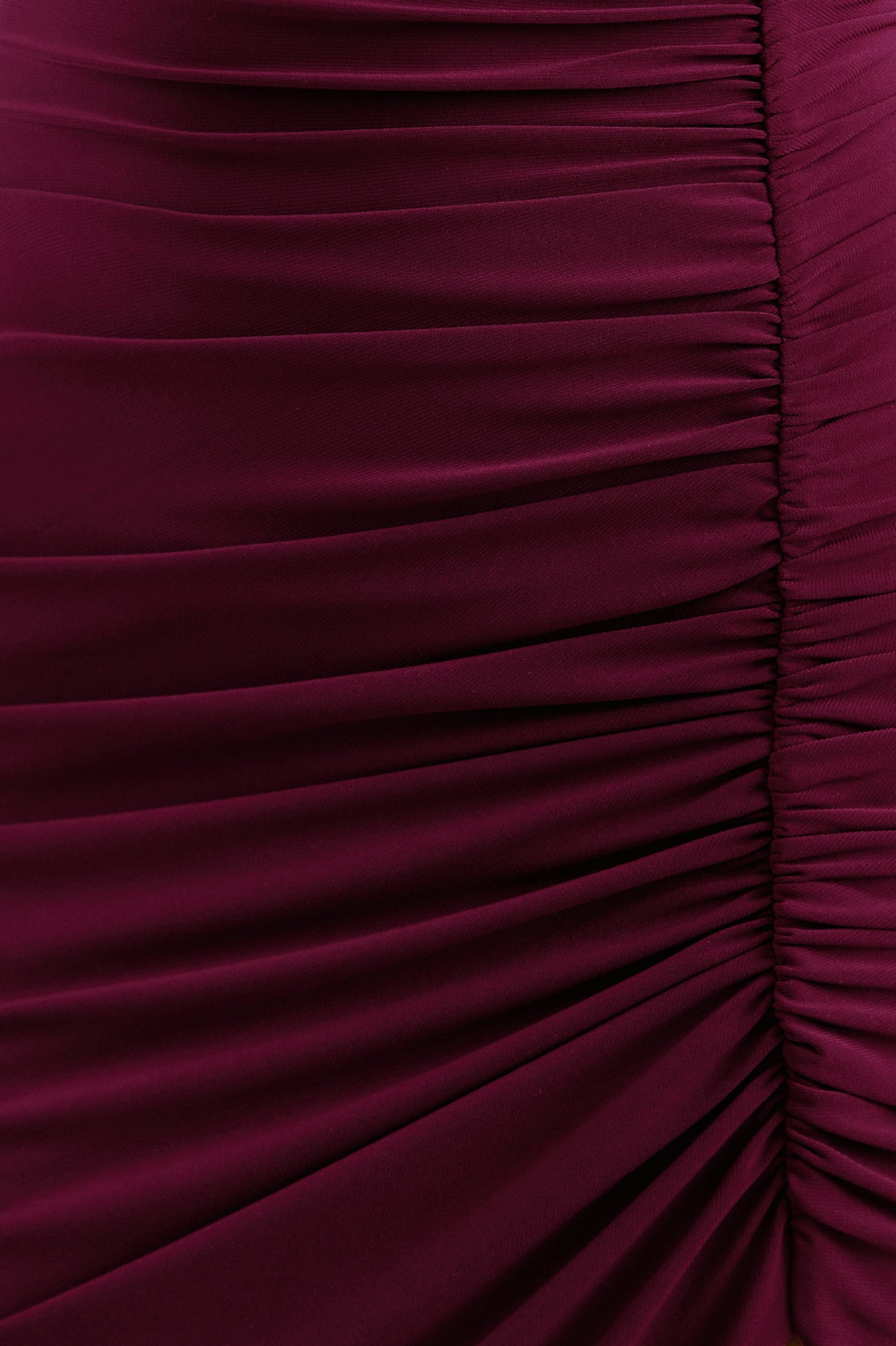 Faylinn | Burgundy High-Neck Midi Dress With Draped Detailing And Front Split