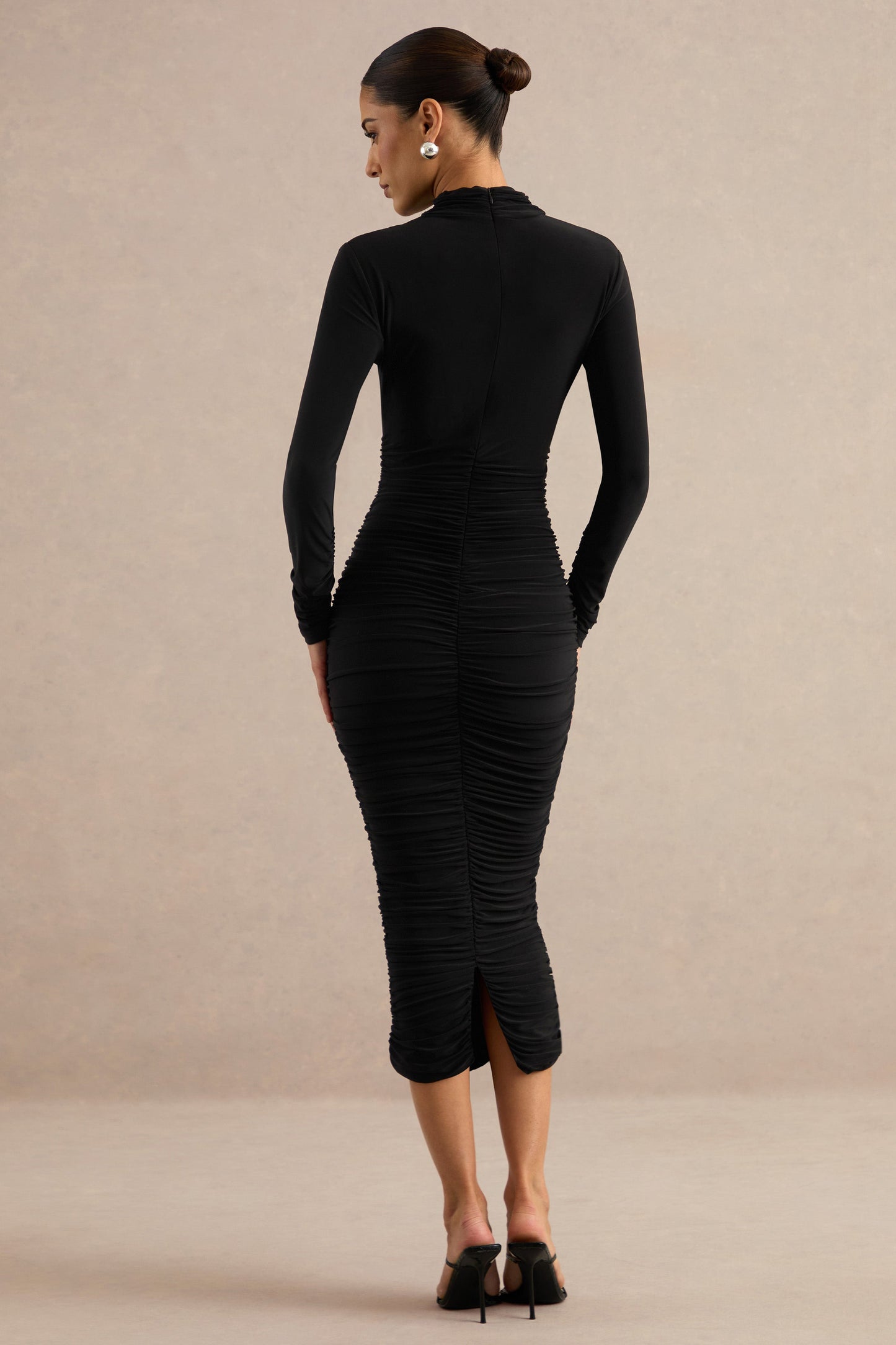 Fiorina | Black High-Neck Midi Dress With Chest Cut-Outs