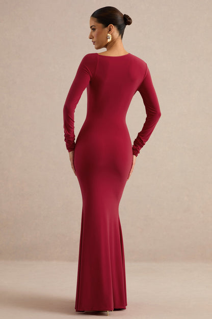 Florabella | Red Asymmetric-Neck Long Sleeve Maxi Dress