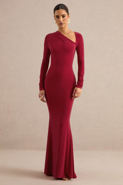 Florabella | Red Asymmetric-Neck Long Sleeve Maxi Dress