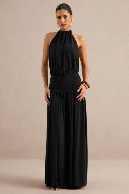 Hilarie | Black Halter-Neck Maxi Dress