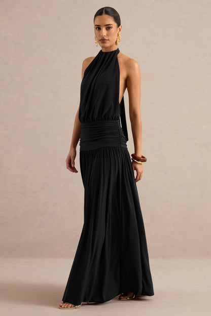Hilarie | Black Halter-Neck Maxi Dress