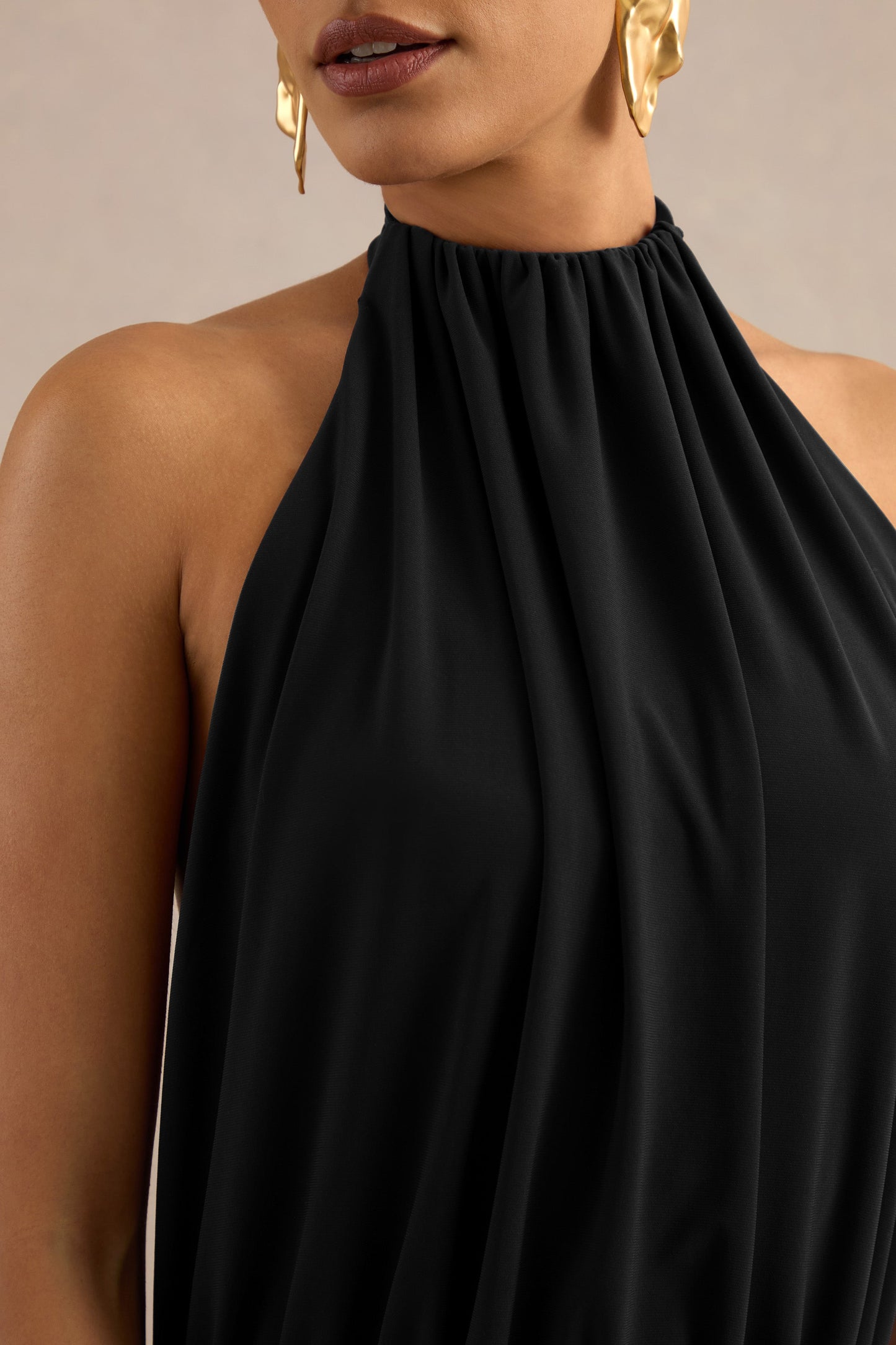 Hilarie | Black Halter-Neck Maxi Dress