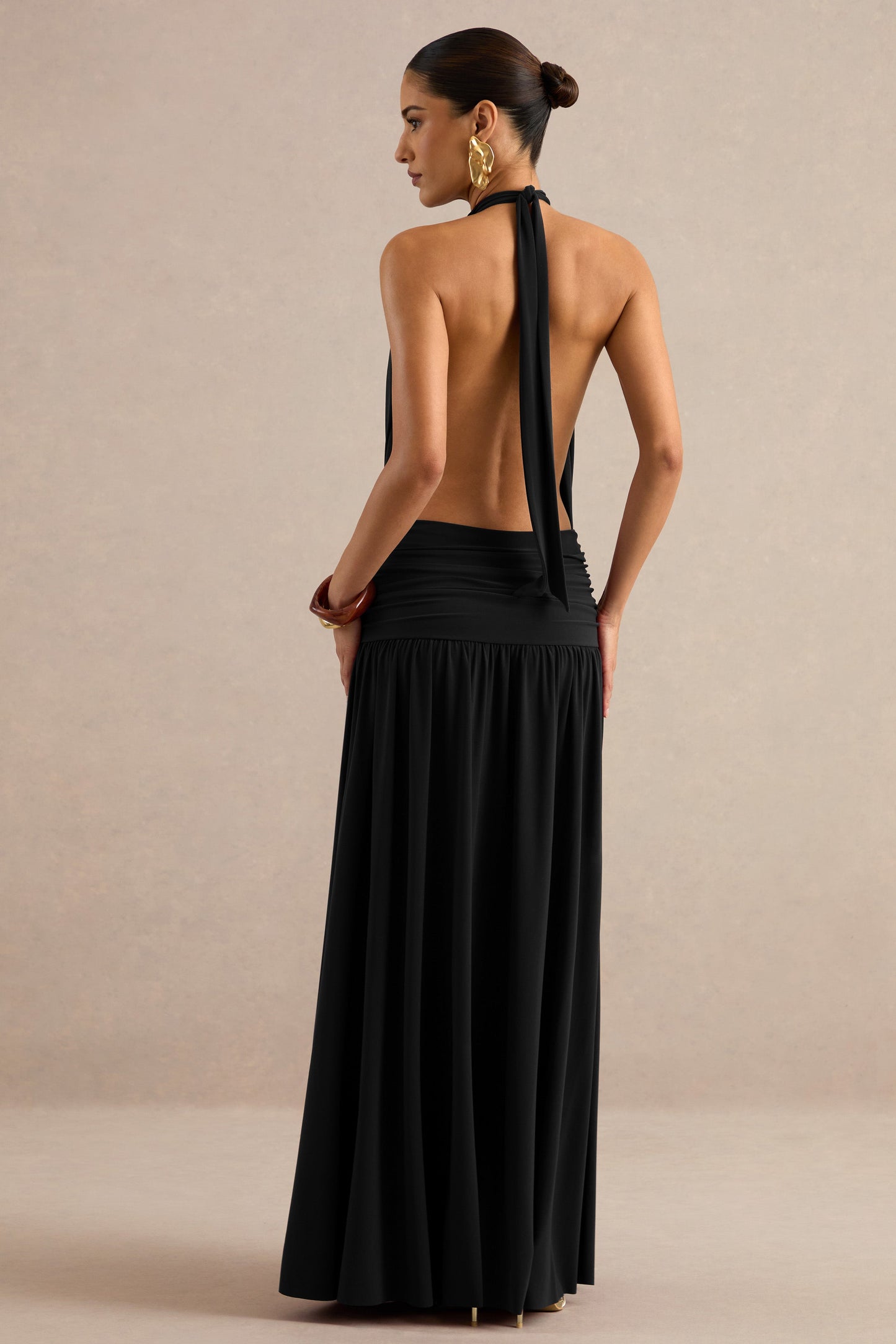 Hilarie | Black Halter-Neck Maxi Dress
