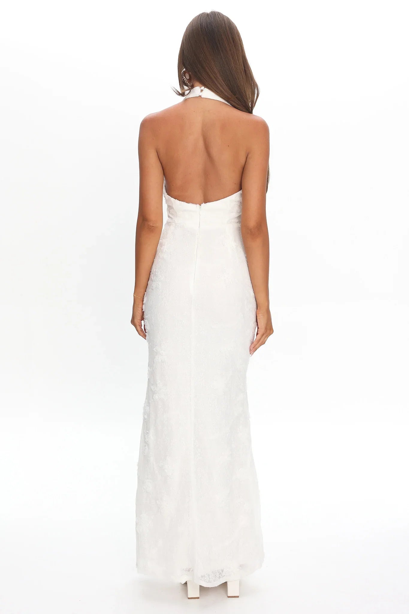 Rue Maxi Dress White Lace & Rosette Dress