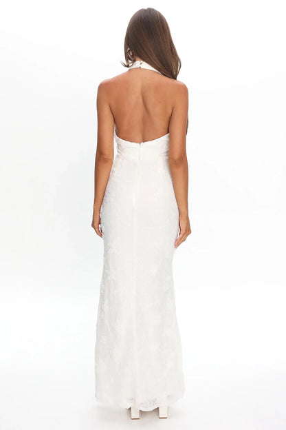 Rue Maxi Dress White Lace & Rosette Dress