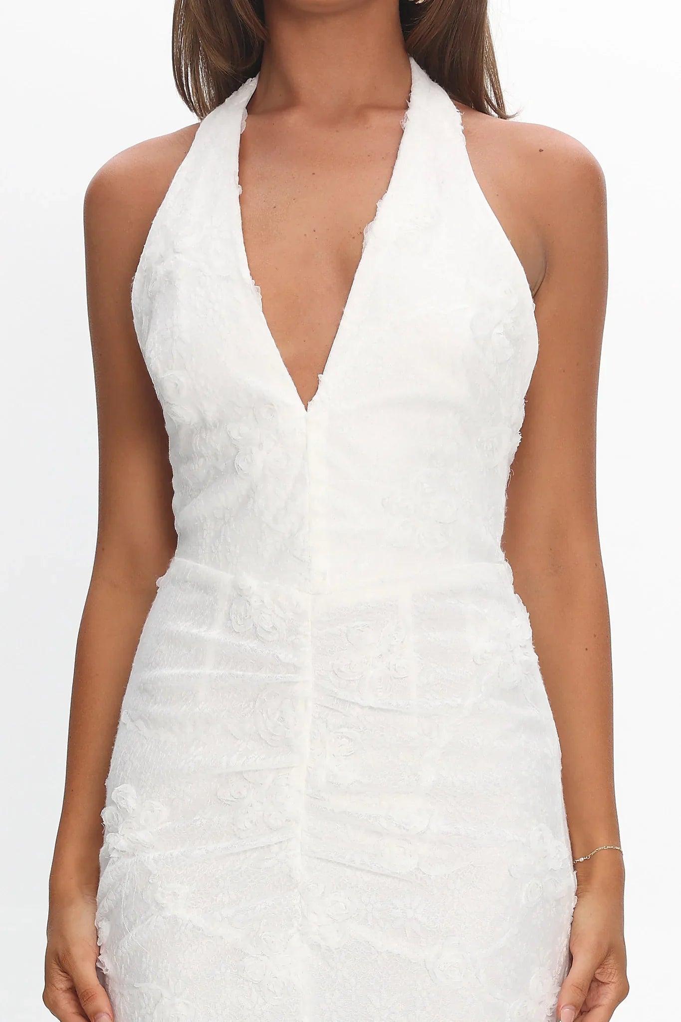 Rue Maxi Dress White Lace & Rosette Dress