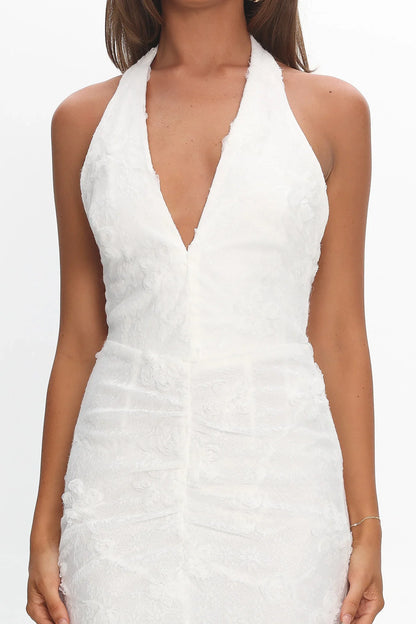 Rue Maxi Dress White Lace & Rosette Dress
