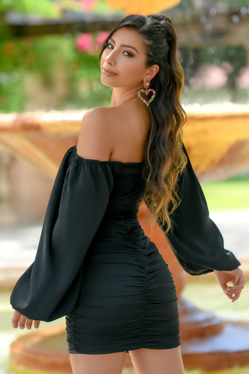 Rhea Mini Dress Black Long Sleeve Cocktail Dress