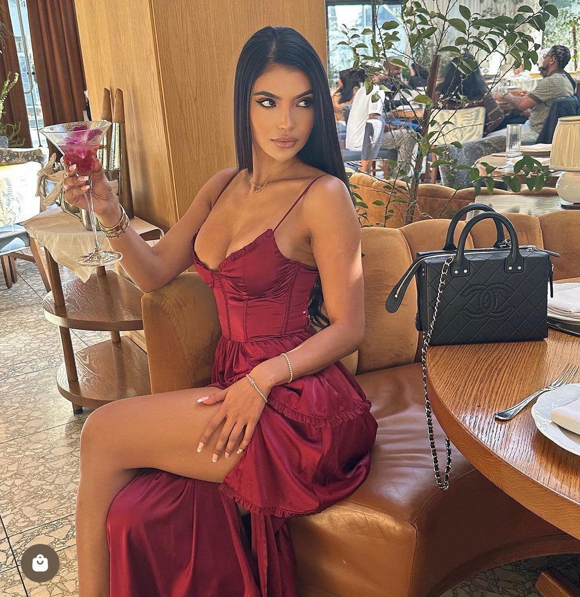Maeve Corset Midi Dress Burgundy Satin