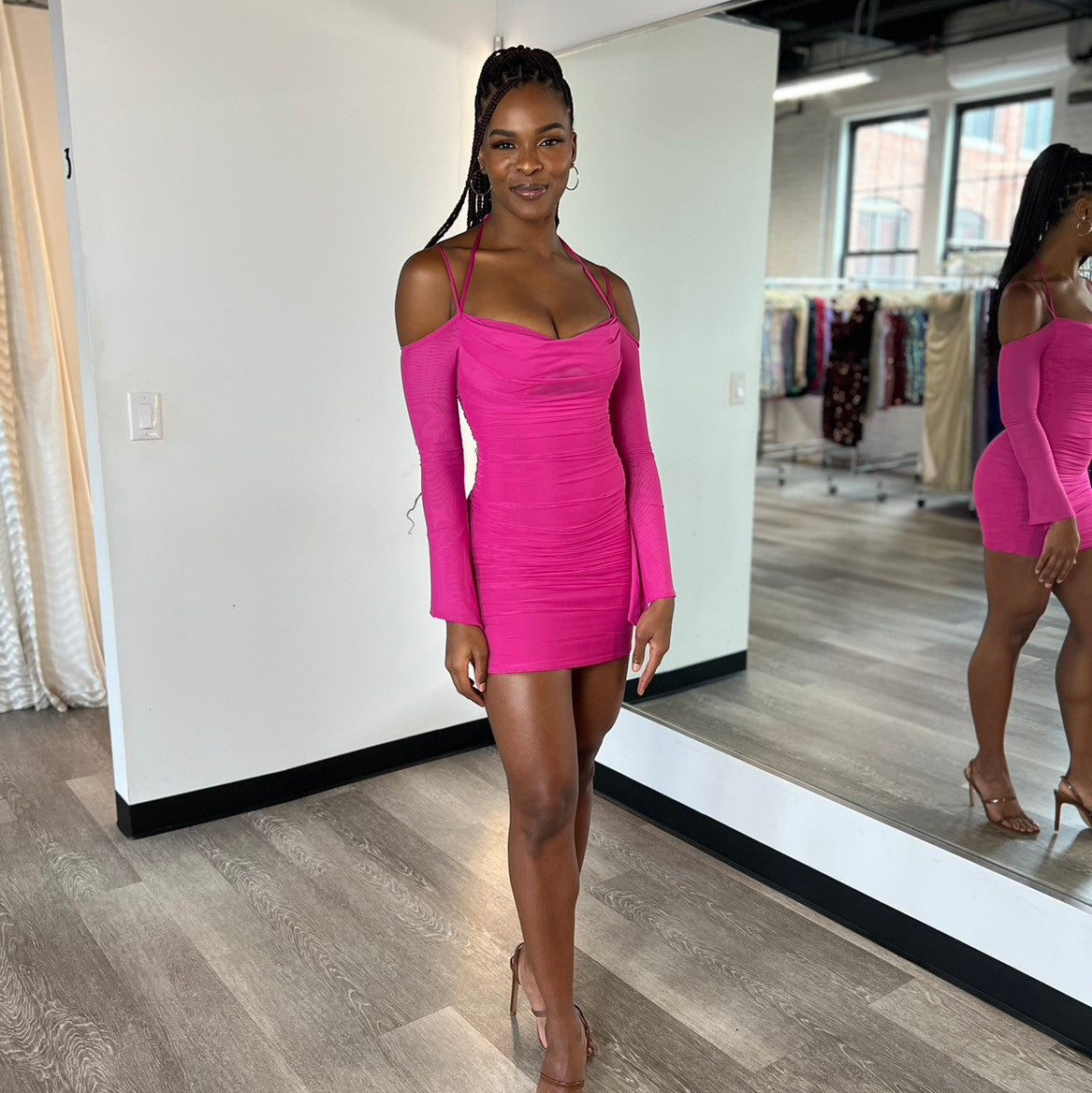 Zoe Mini Dress Hot Pink Long Sleeve Short Dress FINAL