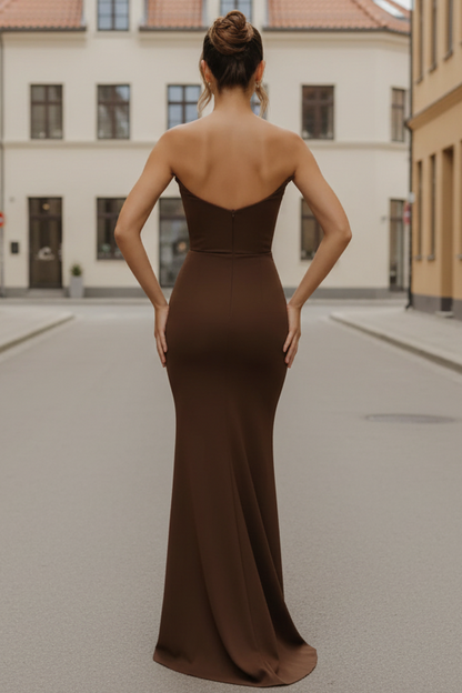 Daris Gown Chocolate Cat-Eye Scoop Neckline Dress