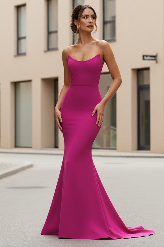 Daris Gown Berry Cat-Eye Scoop Neckline Dress