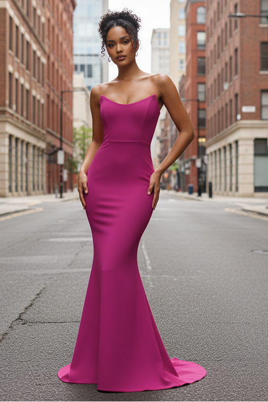 Daris Gown Berry Cat-Eye Scoop Neckline Dress