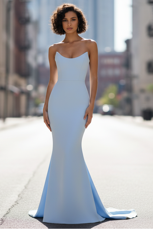Daris Gown Light Blue Cat-Eye Scoop Neckline Dress