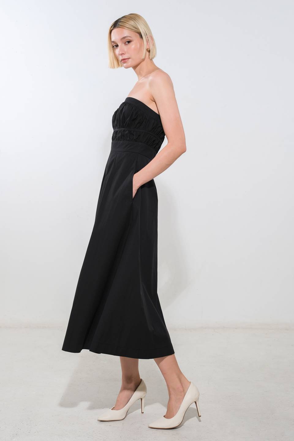 MYSTIC MIDI DRESS STRAPLESS COTTON DRESS