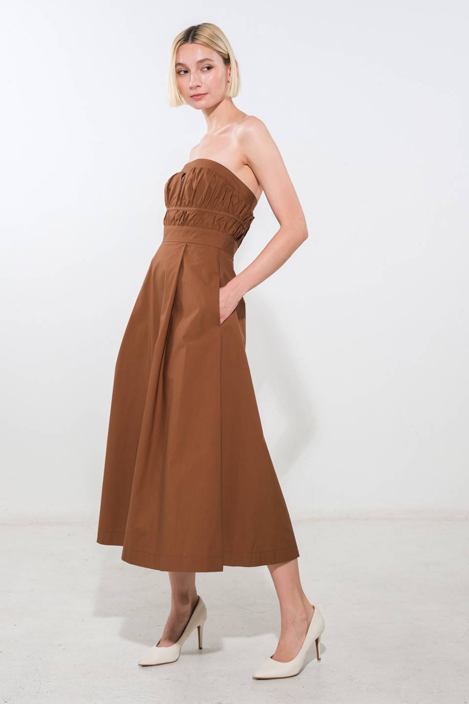 MYSTIC MIDI DRESS STRAPLESS COTTON DRESS