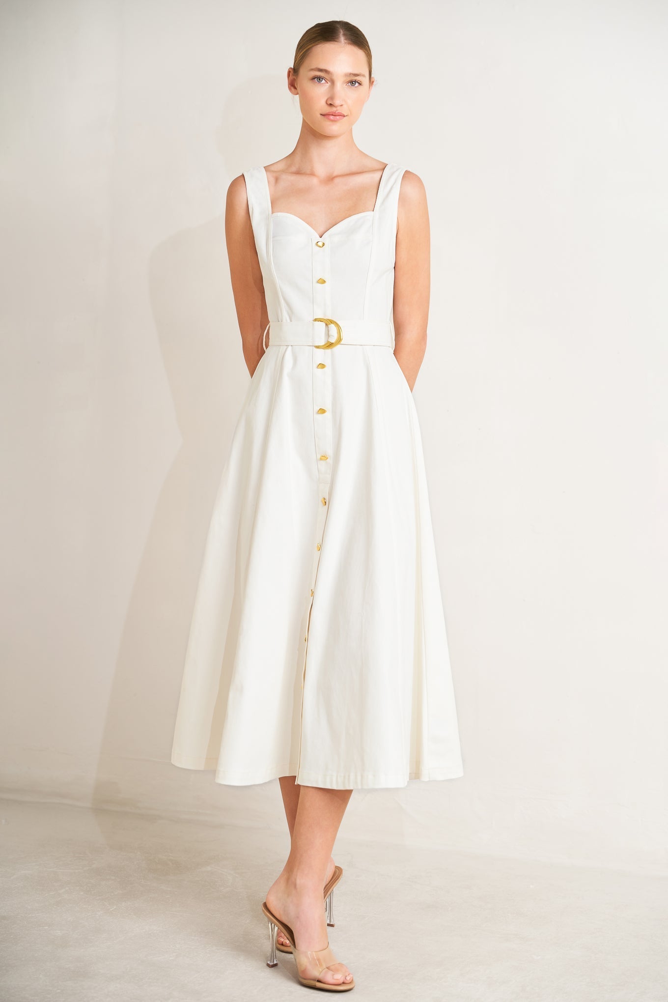 BELLA PORTOFINO WHITE MIDI DRESS