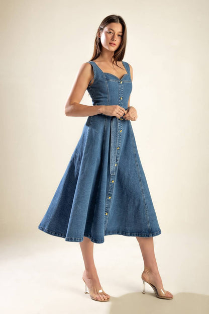 PRETTY PICTURE SWEETHEART DENIM DRESS