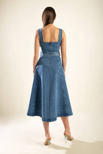 PRETTY PICTURE SWEETHEART DENIM DRESS