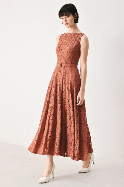 TRUE ROMANCE RUST LACE MIDI DRESS